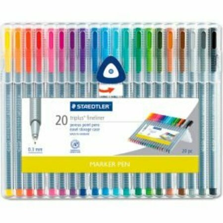 STAEDTLER C/O SP RICHARDS Staedtler Triplus Fineliner Stick Porous Point Pen, Extra-Fine Tip, 0.3mm, Slvr Barrel, 20/Set 334-SB20A6